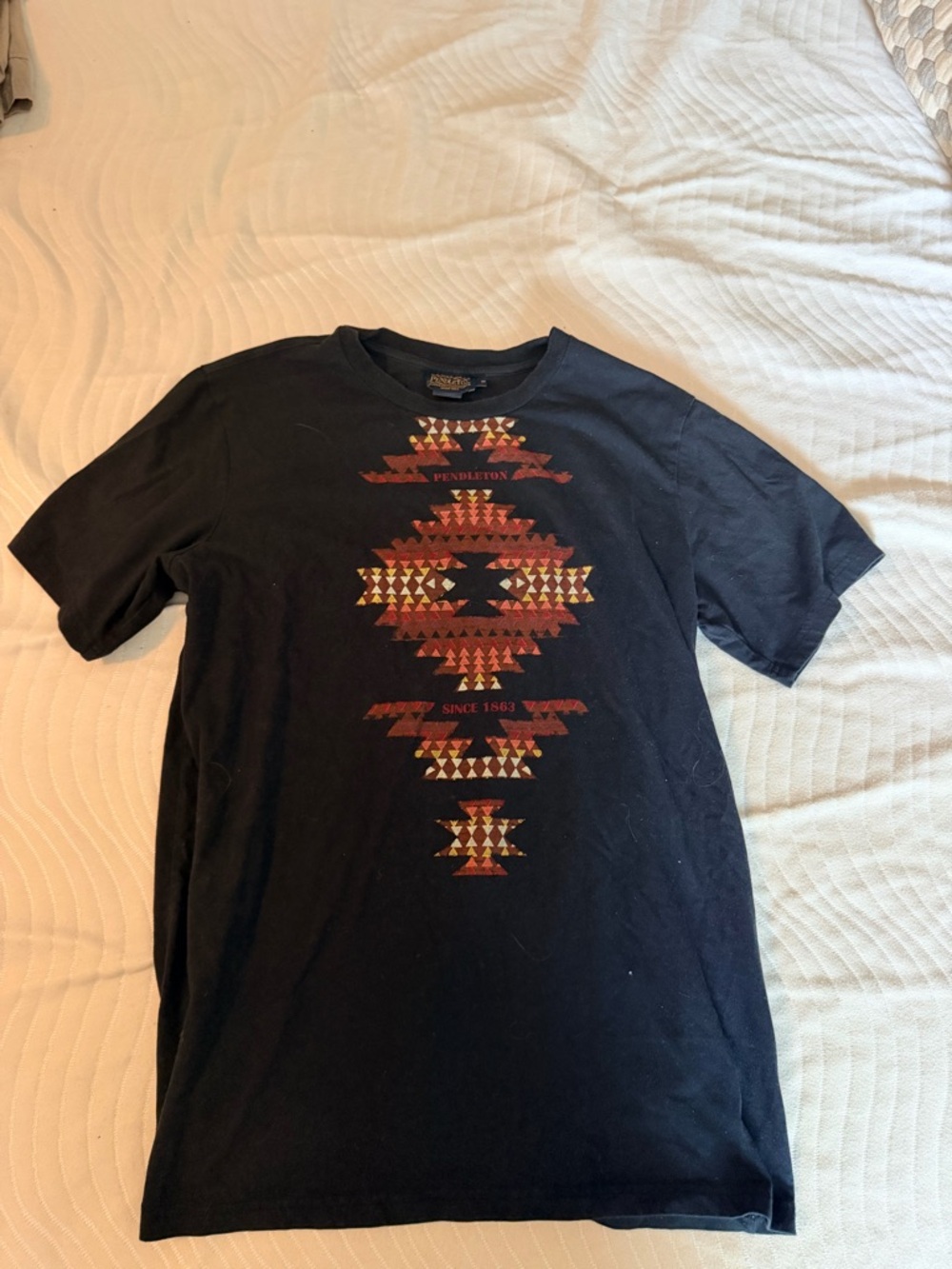 Pendleton Black Short-Sleeve Tee with Red and Cream Aztec Graphic